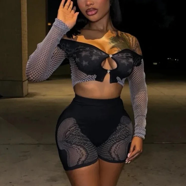 Long Sleeve Mesh Two Piece