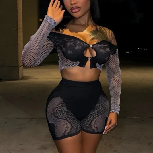 Long Sleeve Mesh Two Piece
